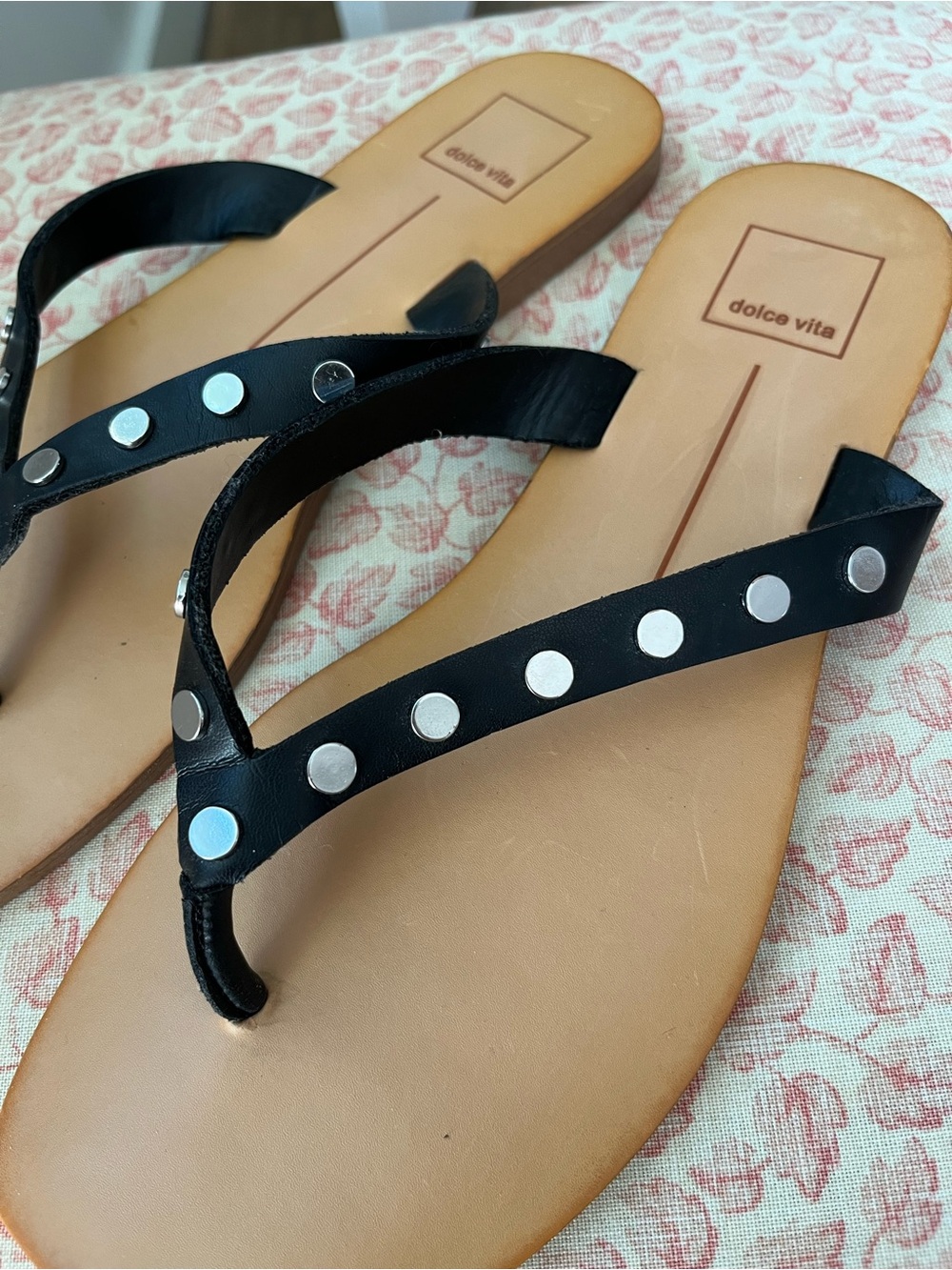 Dolce Vita Black Leather Studded Thong Sandals